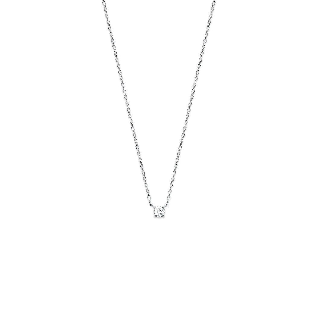 Mystigrey .925 Sterling Silver Plated Rhodium Necklace for Women with Solitary Cubic Zirconia