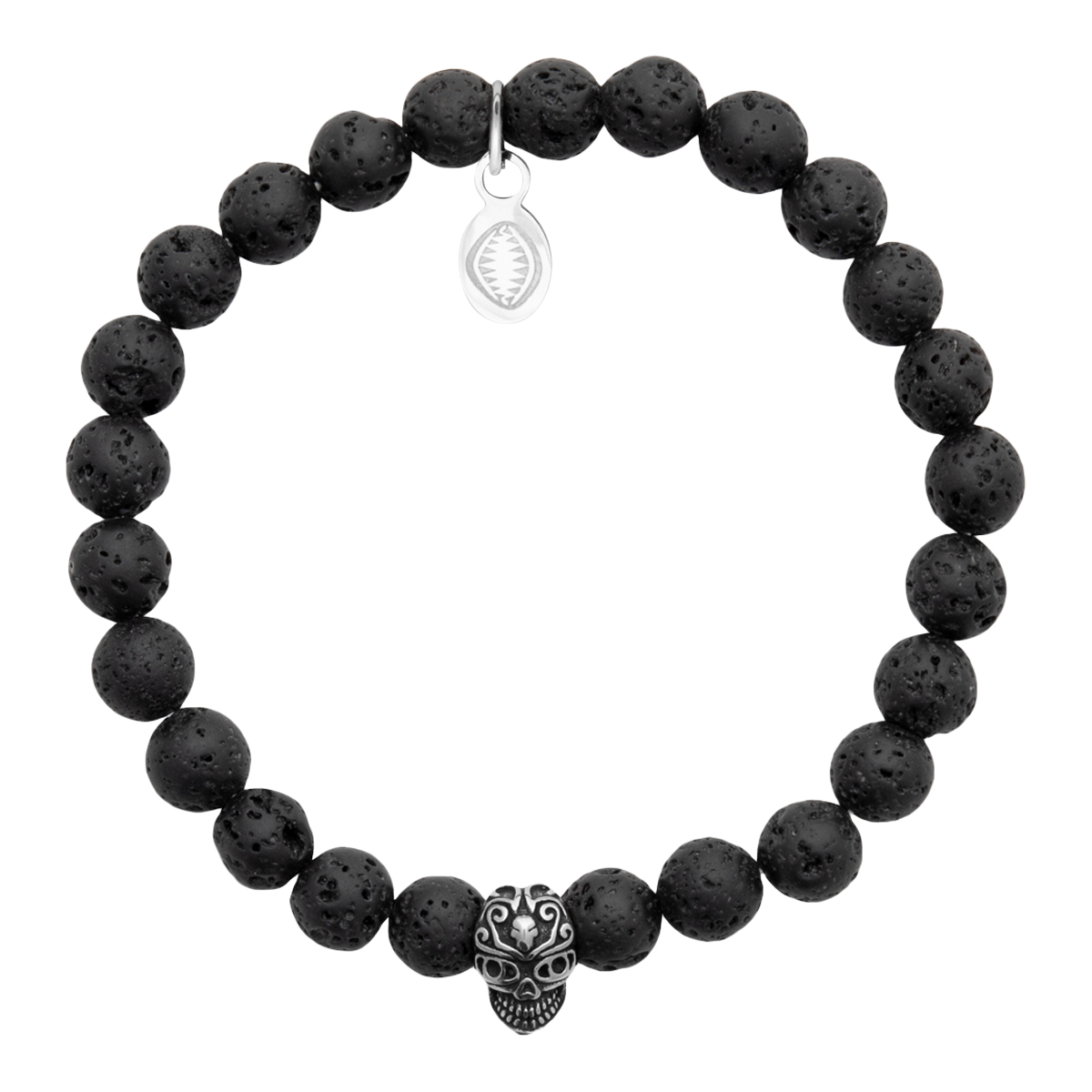 Mystigrey Rio Stainless Steel Bracelet for Men Lava Bead Black with Skull Large