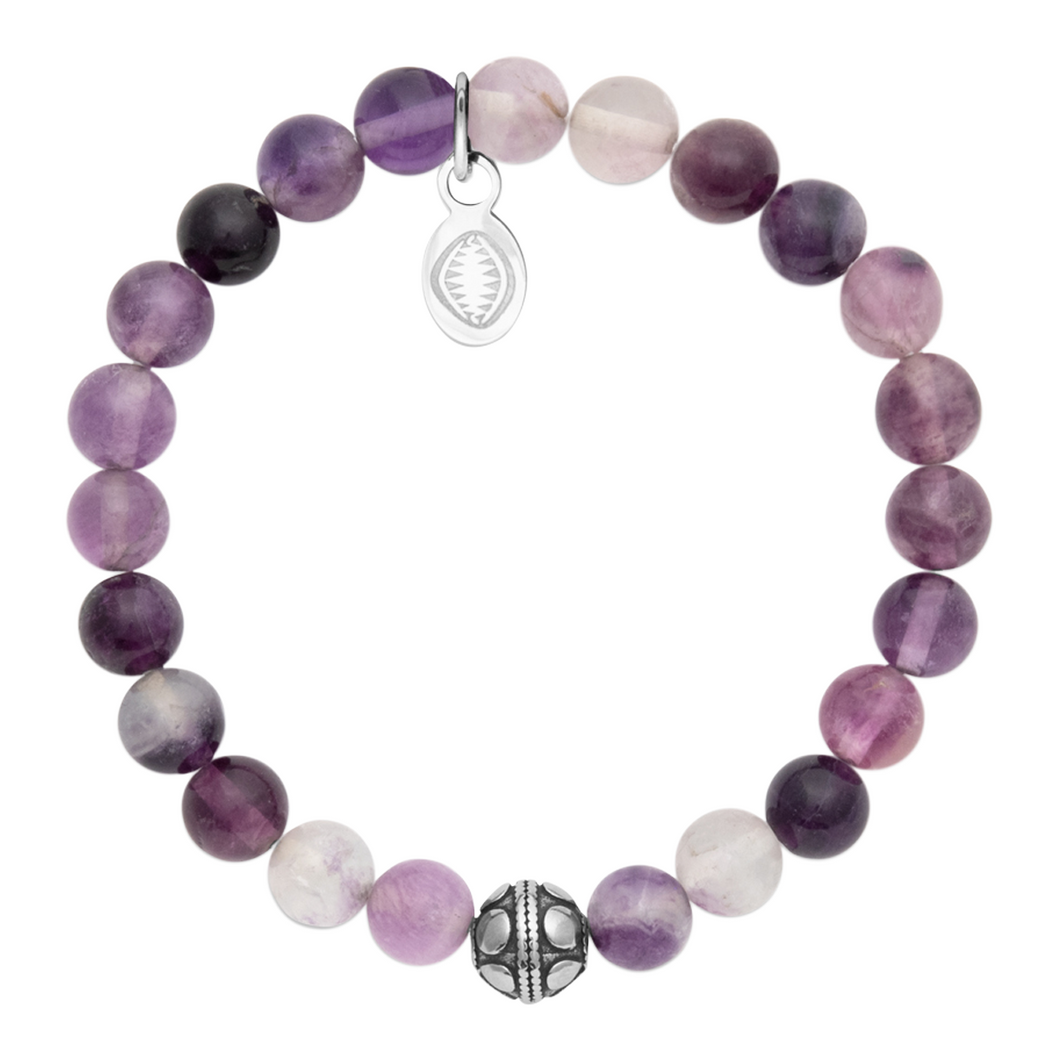 Rio Stainless Steel Bracelet Violet Fluorite with Steel Bead   Small