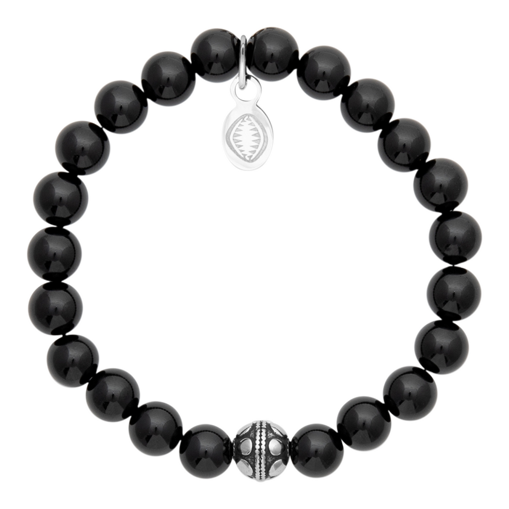 Mystigrey Black Agate Bead Bracelet Stainless Steel Rio Small