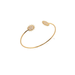 Mystigrey Sunny 18K Gold Plated Sunflower Bangle for Women with Cubic Zirconia