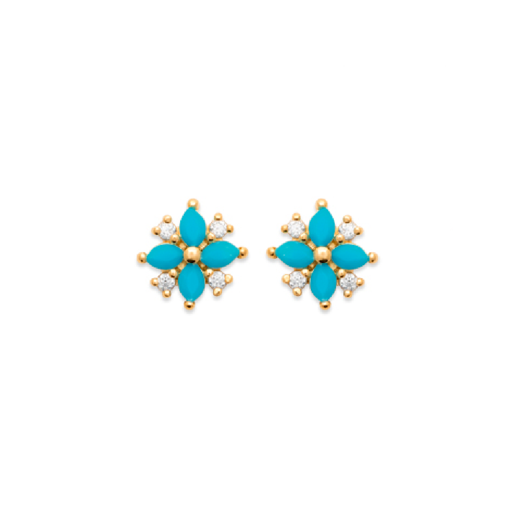 Blue Flower Earrings in 18K Gold Plated